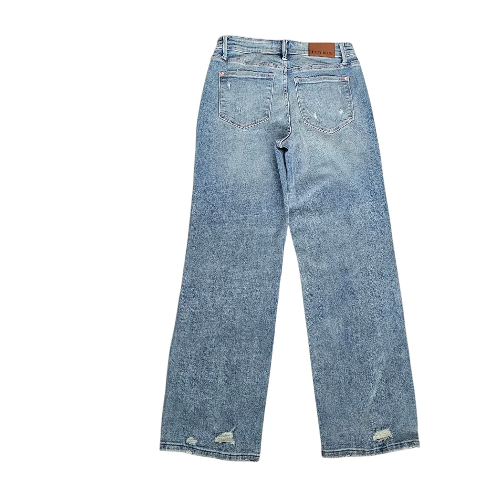 Judy Blue Straight Leg Jeans Size 5/27 Lightly Distressed Medium Wash Stretch - Picture 2 of 9